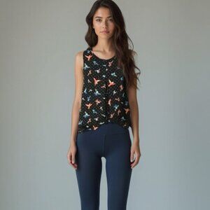 zoë+phoebe Women's Black Sleeveless Top with Bird Print M